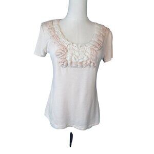 Banana Republic Petite S Knit Top Ruffled Front Detail Rayon Blend Light Pink